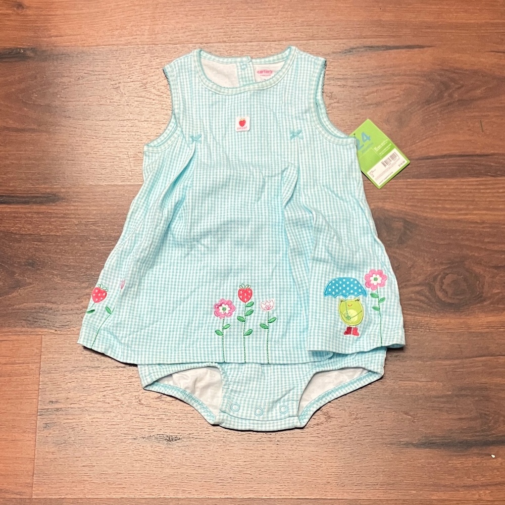 Carters 24month Play All Day Blue Checked Floral Onesie